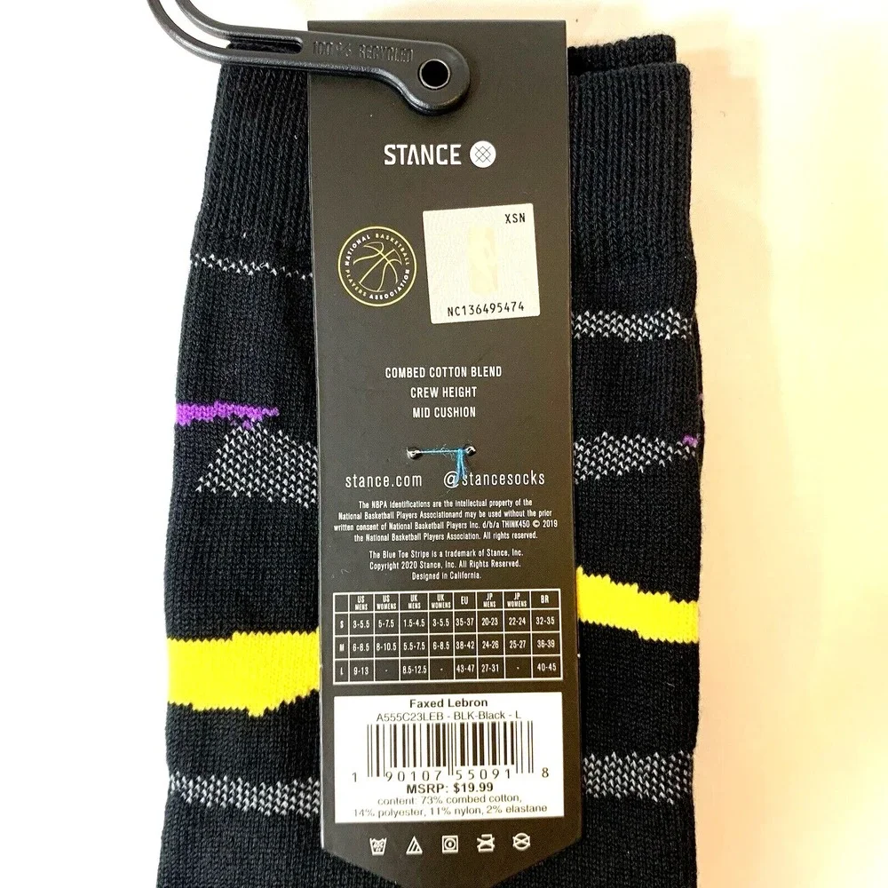 NEW Stance Socks Mens Large NBA Faxed LeBron James Crew Mid Cushion Cotton Blend